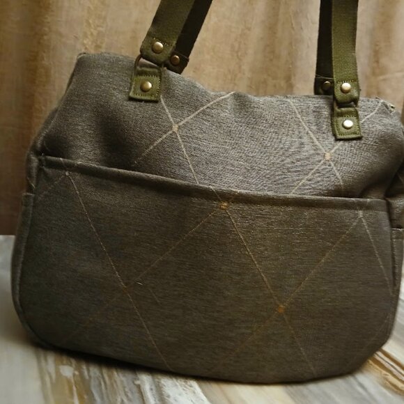 New Diamond print Argyle Shoulder Bag Purse Olive Green Tote Carryall Fashion - Picture 6 of 8